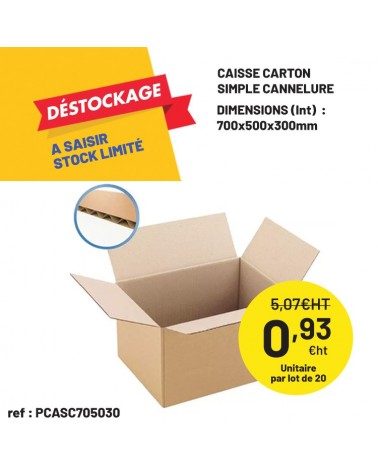 Déstockage : Caisse carton simple cannelure 700x500x300mm-Lot de 20