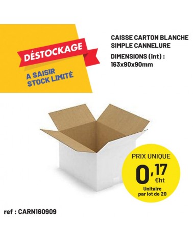 Caisse carton blanche simple cannelure 163x90x90mm - Lot de 20