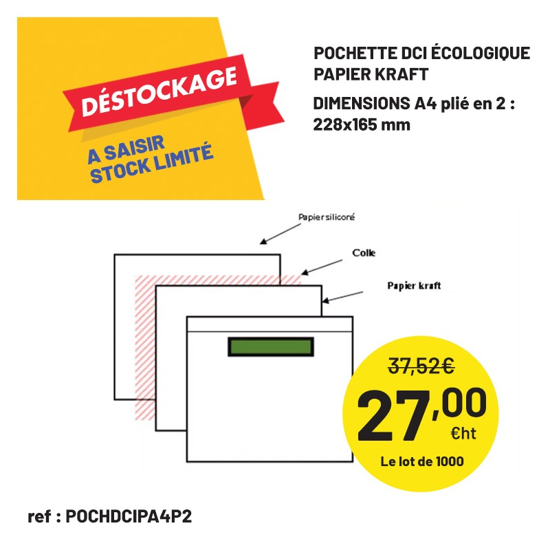 Pochette DCI écologique-100% papier kraft 228x165mm - Lot de 1000