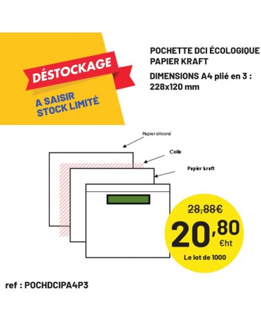 Pochette DCI écologique-100% papier kraft 228x120mm - Lot de 1000