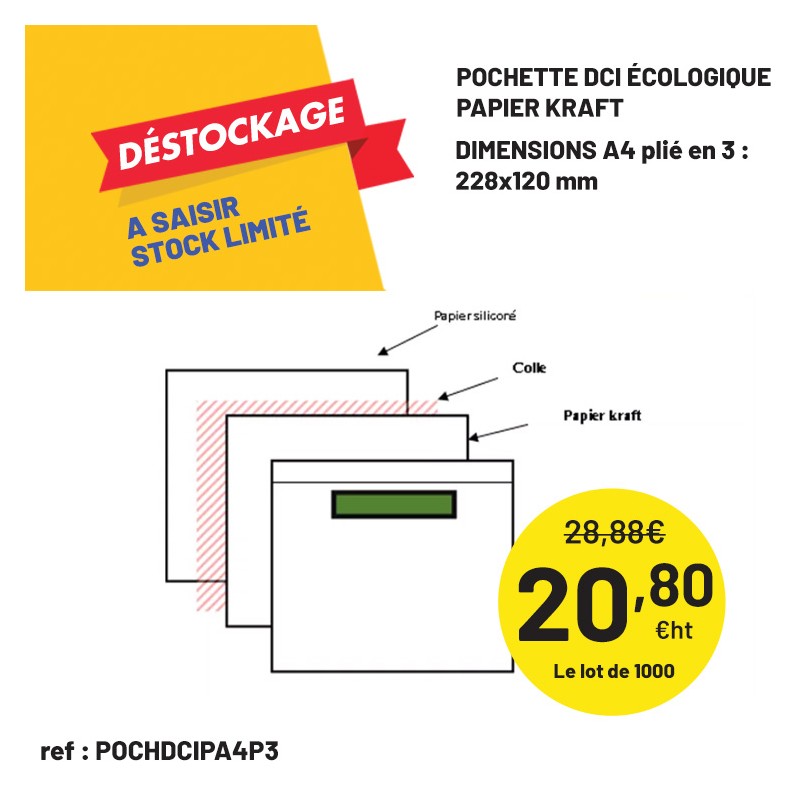 Pochette DCI écologique-100% papier kraft 228x120mm - Lot de 1000