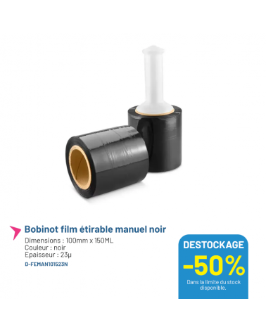 Bobinot film étirable manuel noir - 100mm x 150ML