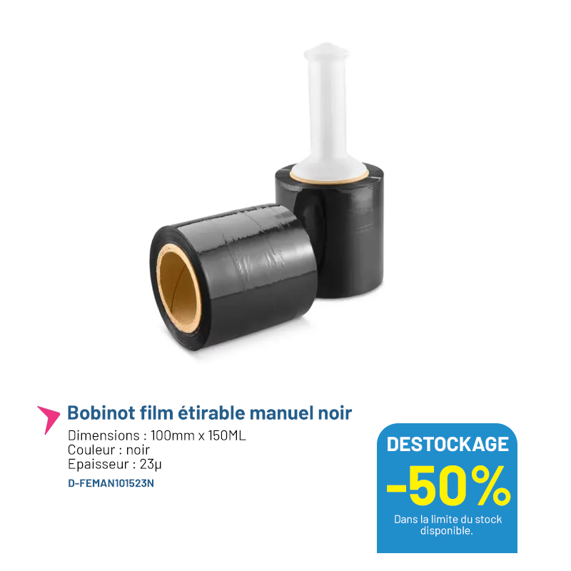 Bobinot film étirable manuel noir - 100mm x 150ML