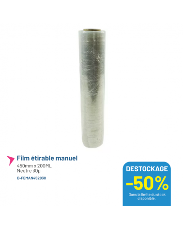 Film étirable manuel 450mm x 200ML - Neutre 30µ