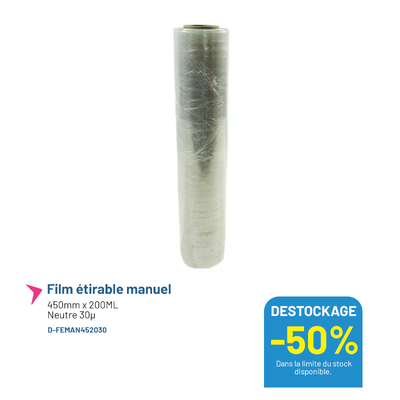 Film étirable manuel 450mm x 200ML - Neutre 30µ