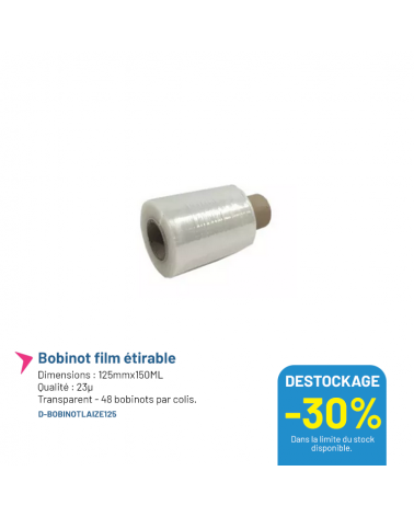 Bobinot film étirable transparent - 125mmx150ml - Lot de 48