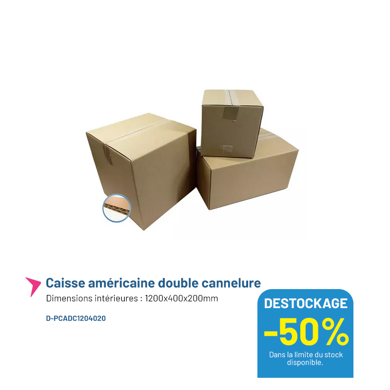Caisse américaine double cannelure - 1200x400x200mm - Lot de 20