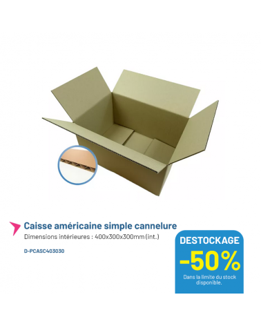 Caisse américaine simple cannelure - 400x300x300mm - Lot de 20