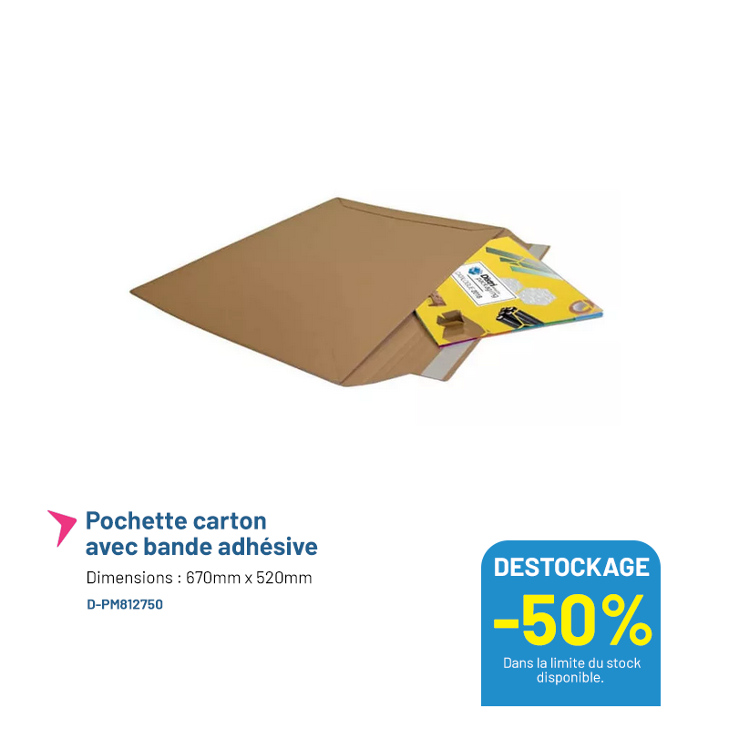 Pochette carton fermeture adhésive - 670x520 - Lot de 100