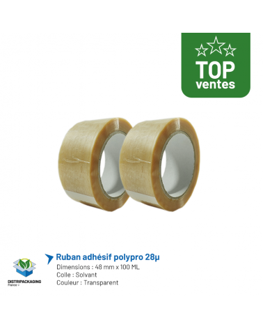 Ruban adhésif 48mm x 100ML - PP Solvant Neutre 28µ - Lot de 36