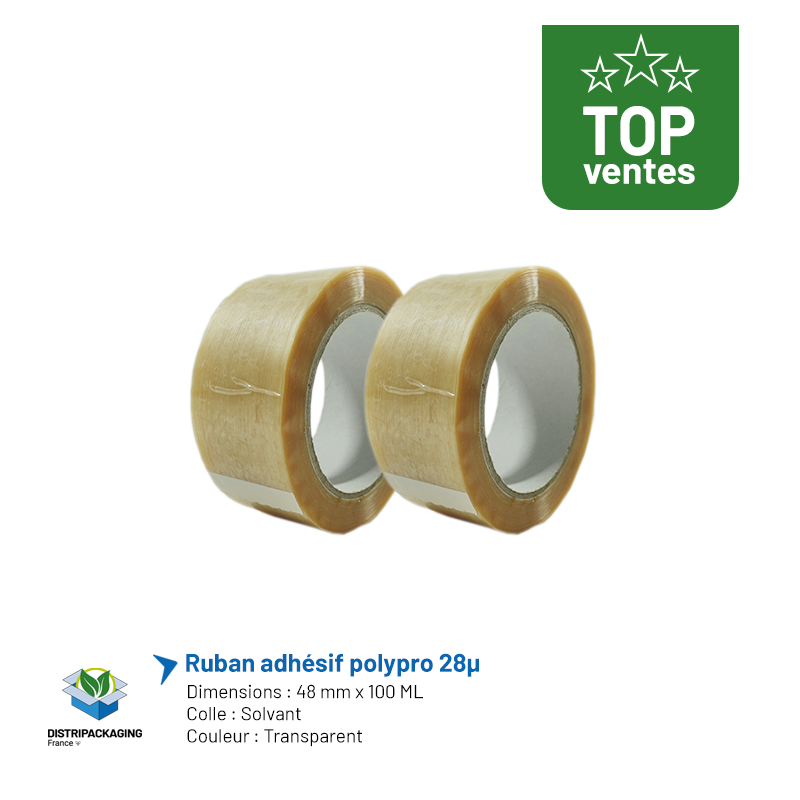 Ruban adhésif 48mm x 100ML - PP Solvant Neutre 28µ - Lot de 36
